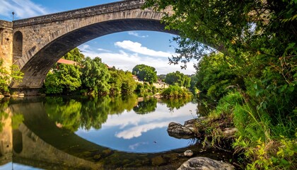 Stone arch bridge over calm river