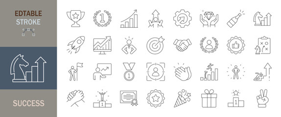 Success icon set. Editable stroke. Vector illustration.