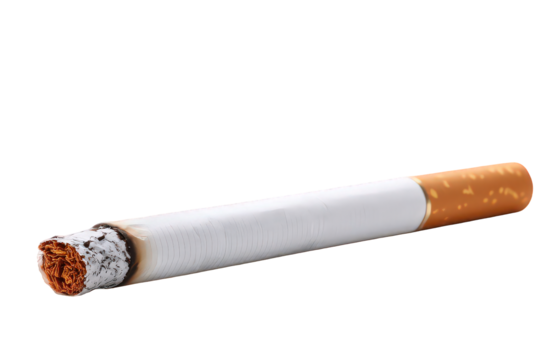 Smoked Cigarette with White Filter on Black Background