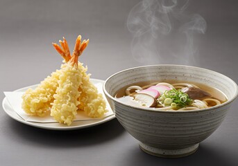 Tempura shrimp and udon noodles