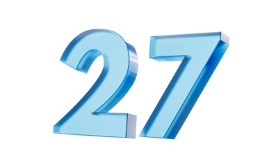 3d Glossy Blue number 27 with a smooth finish and reflective highlights. 3d illustration
