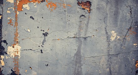 Weathered gray wall with peeling paint showing texture and cracks