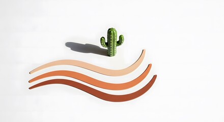 Minimalist Desert Landscape with Cactus and Sand Dunes.