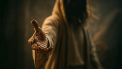Jesus Christ Extending His Hand in Compassion for Hope and Help