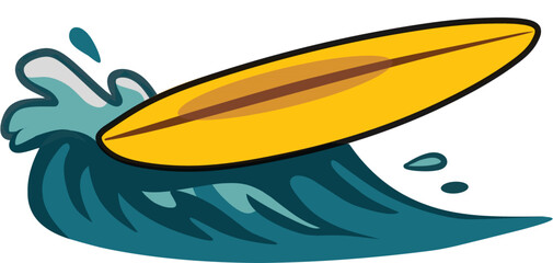Cartoon surfboard on the waves,illustration of a fish in the water