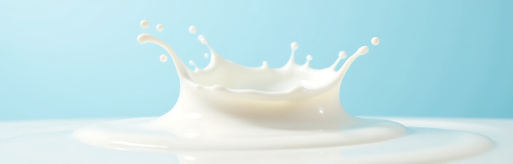 vibrant splash creamy white milk explodes across pale light blue background radiating gentle ripples soft diffused studio lighting