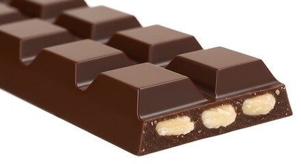 Close-up of a Dark Chocolate Bar with Whole Almonds, Isolated on White
