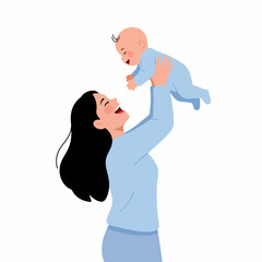 Modern Flat Illustration Mother and Child Bonding Moment Happiness Scene