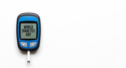 World Diabetes Day: Blood Glucose Meter Displaying Awareness Message, Isolated on White.