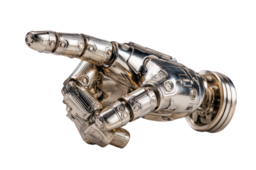 Chrome Robotic Hand Pointing on Transparent Background