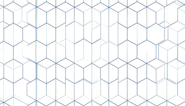 Abstract pattern of light blue interconnected cubes on white background