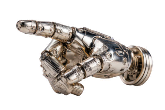 Chrome Robotic Hand Pointing on Transparent Background