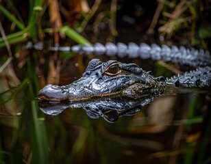 Obraz premium Close-up of an alligator's head in water