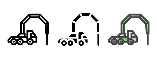 Multipurpose concrete pump vector icon in outline, glyph, filled outline style. Three icon style variants in one pack.