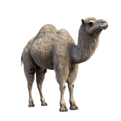 Side view of adult camel standing in full body, isolate on transparent white background