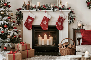 fireplace concept christmas stockings festive room interior concepto xmas chimenea calcetines navideños interior festivo de la habitación concept de cheminée chaussettes de noël intérieur festif