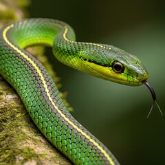 Obraz premium Closeup of Sri Lanka Bronze-Backed Snake on Tree Branch in Rainforest
