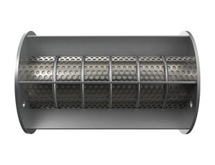 Essential Robust Industrial Fluid Filter for Process Engineering – Durable Metallic Perforated Strainer Component with Flanges on Transparent Background for Heavy Industry Water Purification Systems