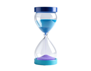 Hourglass with blue liquid and purple sand