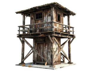 Weathered wooden watchtower