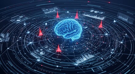 Digital brain illustration with data network and artificial intelligence concept