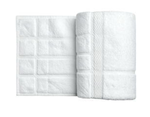 Rolled white towel with rectangular pattern