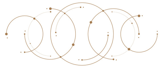 Vector graphic design element with with overlapping circles, dots and dashed circles science and connection concept