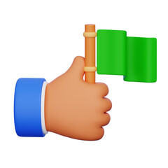 Hand Holding Green Flag on a Transparent Background 3D Render Illustration Symbolizing Approval...