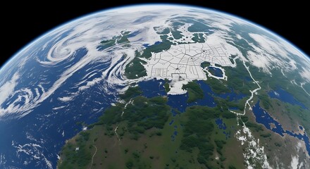 Fototapeta premium Digital earth globe showing continents and atmospheric features