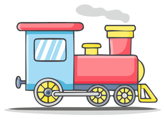Cartoon Train Illustration - Colorful Steam Engine for Children and Play