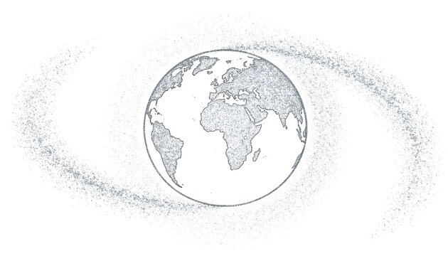 Earth globe surrounded by light trails - Powered by Adobe