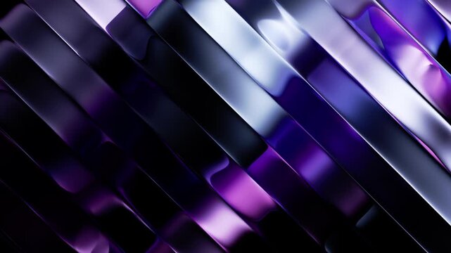 cycled 3d animation, abstract purple background with ripple effect. Waving metallic foil ribbons