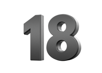 Sleek. metallic Black number 18 Eighteen with a glossy surface. 3d illustration