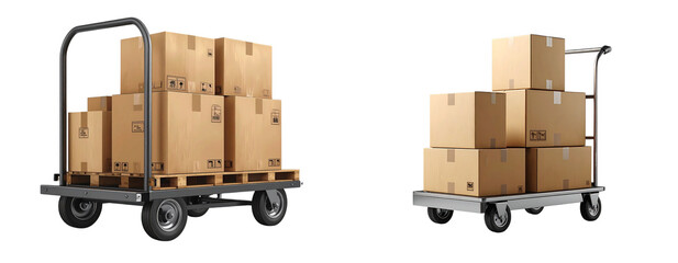  Hand Truck with Cardboard Boxes Isolated