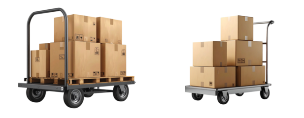  Hand Truck with Cardboard Boxes Isolated