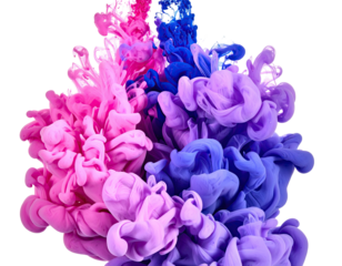 Abstract ink explosion of pink, purple, and blue colors