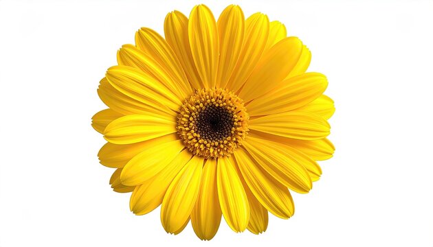 Close-up of a bright yellow gerbera daisy against white background - Powered by Adobe