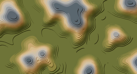 Abstract 3D rendering of an intricate topographic map with fluid, layered contours in earthy tones, creating a dynamic digital background