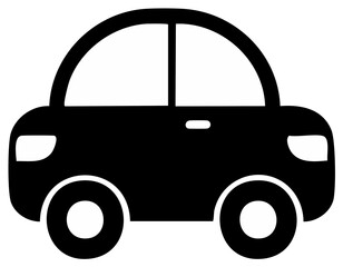 Simple Silhouette of Compact Vehicle with Wheels and Windows for Icon or Logo Design