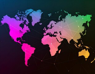 Colorful world map with a network of connections