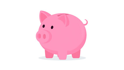 Obraz premium A cute, pink cartoon piggy bank is saving money and coins on a black background as a symbol of finance and wealth