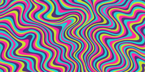 Bright abstract seamless vector pattern illustration with colorful psychedelic rainbow lines and swirl decoration