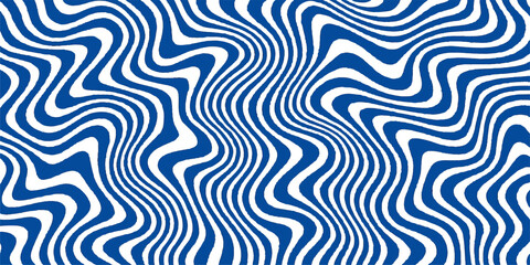 Fototapeta premium Abstract blue seamless vector pattern with geometric lines and optical illusion texture design
