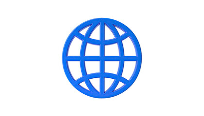 A bright blue, 3D globe icon floating against a stark black background