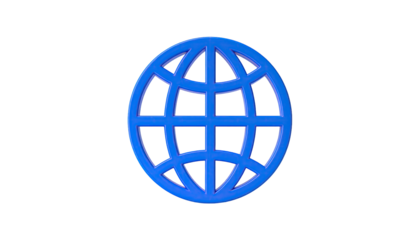 A bright blue, 3D globe icon floating against a stark black background