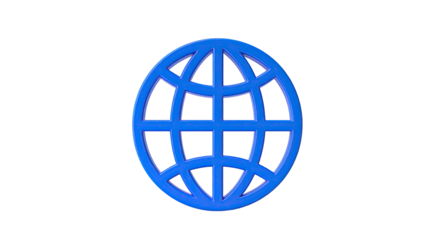 A bright blue, 3D globe icon floating against a stark black background - Powered by Adobe