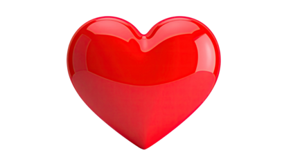 A glossy, red heart shape with a gradient, set against a stark black background