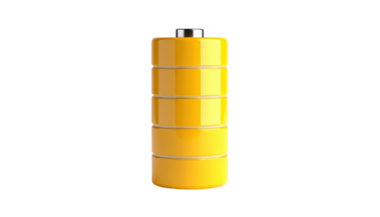 A cylindrical object composed of segments in a yellow hue, standing on a black backdrop
