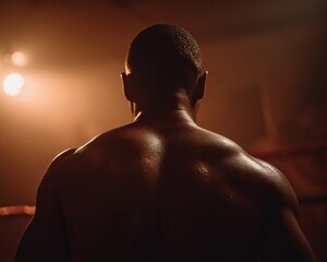 Muscular boxer's back, focused