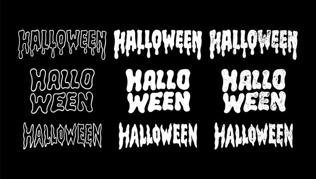 Halloween typography set with spooky dripping and textured horror. Creepy halloween lettering styles in bold, grunge, liquid, dripping, melting, rough. Horror lettering, Creepy text, Scary typeface